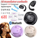 Wireless Bluetooth AI Real-time Language Translation Earphones 144 Languages Ear Hanging Headphone Translator for Travel Busine