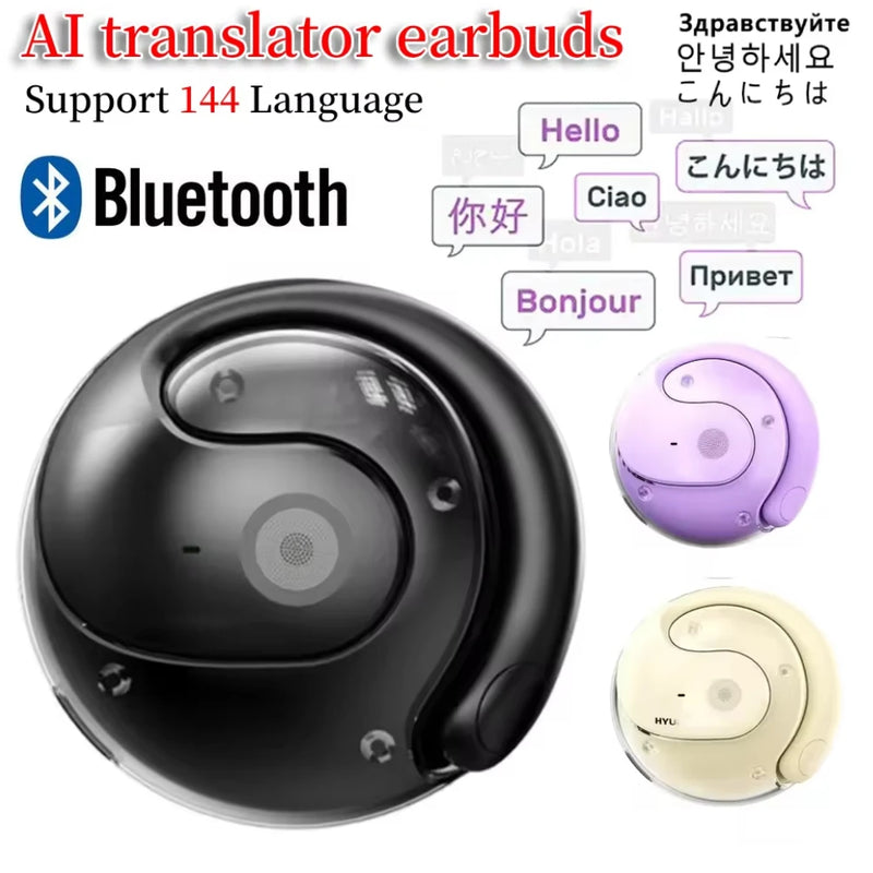 Wireless Bluetooth AI Real-time Language Translation Earphones 144 Languages Ear Hanging Headphone Translator for Travel Busine